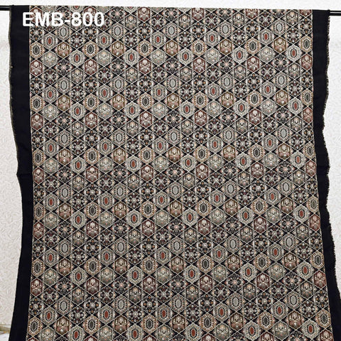 Brown Embroidered Fabric by the yard Sewing DIY Crafting Indian Embroidery Wedding Dress Costumes Dolls Bags Cushion Covers Table Runners