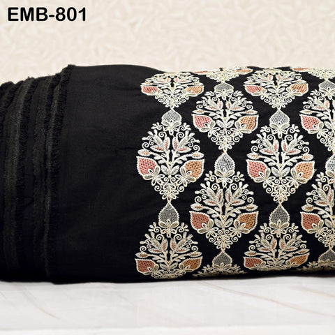 Black Embroidered Fabric by the yard Sewing DIY Crafting Indian Embroidery Wedding Dresses Historical Costumes Waistcoats Longline Jackets