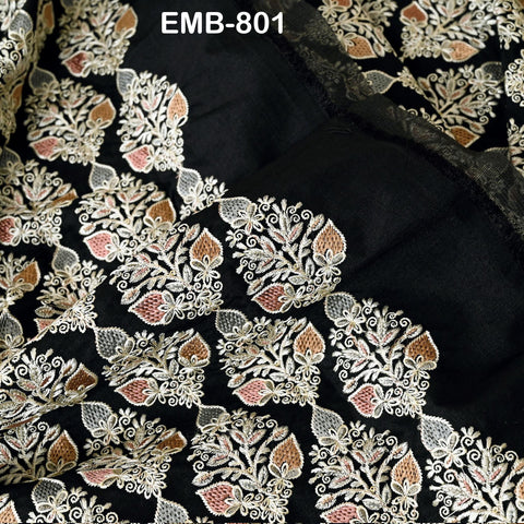 Black Embroidered Fabric by the yard Sewing DIY Crafting Indian Embroidery Wedding Dresses Historical Costumes Waistcoats Longline Jackets