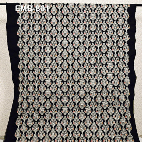 Black Embroidered Fabric by the yard Sewing DIY Crafting Indian Embroidery Wedding Dresses Historical Costumes Waistcoats Longline Jackets