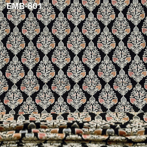 Black Embroidered Fabric by the yard Sewing DIY Crafting Indian Embroidery Wedding Dresses Historical Costumes Waistcoats Longline Jackets