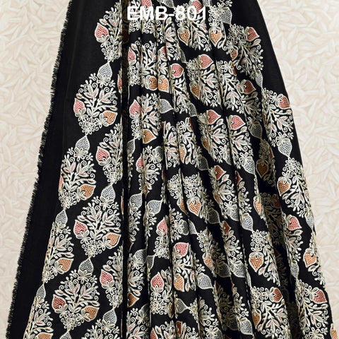Black Embroidered Fabric by the yard Sewing DIY Crafting Indian Embroidery Wedding Dresses Historical Costumes Waistcoats Longline Jackets