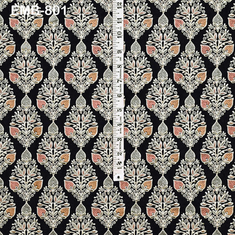 Black Embroidered Fabric by the yard Sewing DIY Crafting Indian Embroidery Wedding Dresses Historical Costumes Waistcoats Longline Jackets