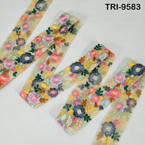 9 Yard Indian Embroidery Ribbon 5cm Trim Sari Border DIY Crafting Sewing Embroidered Shoe making Designer Curtain Home Decor Trimmings