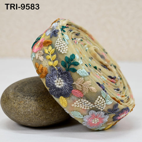 9 Yard Indian Embroidery Ribbon 5cm Trim Sari Border DIY Crafting Sewing Embroidered Shoe making Designer Curtain Home Decor Trimmings