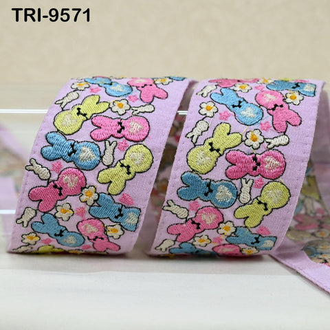 9 Yard Lavender Embroidery Ribbon Trim Teddy Bears Indian Sari Border Crafting Sewing Bag Straps for Kids Junk Journals Pets Accessories 5cm