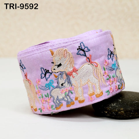 9 Yard Unicorn Embroidery Ribbon 8cm Indian Embroidered Fabric Trim Laces Sari Border Sewing Kids Accessory Junk Journals DIY Crafting