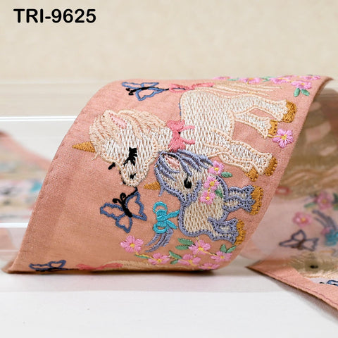 9 Yard Unicorn Embroidery Ribbon 8cm Indian Embroidered Fabric Trim Laces Sari Border Sewing Kids Accessory Junk Journals DIY Crafting