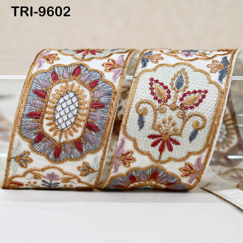 3 Yard White 5 cm Embroidery Trims Ribbons Indian Sari Border Embroidered Crafting Sewing Costume Tote Bags Tablecloth Lampshade Home Decor