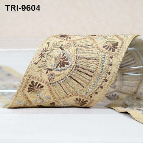 9 Yard Embroidery Trim Indian Sari Border Crafting Saree Sewing Embroidered Decorative Beach Bag Cushions Trimmings Ribbons Tape 9cm Beige