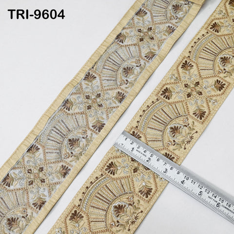 9 Yard Embroidery Trim Indian Sari Border Crafting Saree Sewing Embroidered Decorative Beach Bag Cushions Trimmings Ribbons Tape 9cm Beige