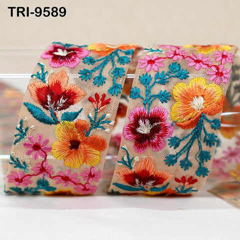 9 Yard Embroidery Ribbons Trim 5cm DIY Crafting Hair Accessories Sari Border Wedding Sewing Dress Indian Embroidered Embellishment Trimmings