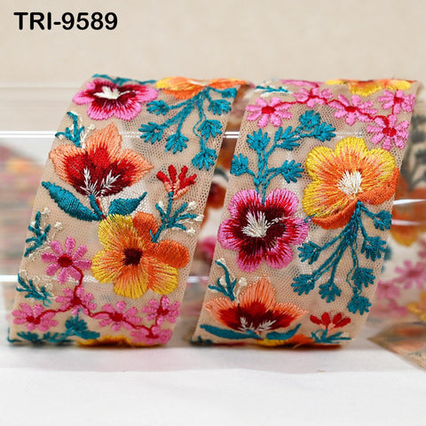 9 Yard Embroidery Ribbons Trim 5cm DIY Crafting Hair Accessories Sari Border Wedding Sewing Dress Indian Embroidered Embellishment Trimmings