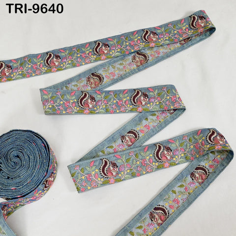 9 Yard Grey Indian Embroidery Ribbon 5cm Trim Squirrel Sari Border DIY Crafting Sewing Bag Strap Regency Reticules Home Decor Junk Journals
