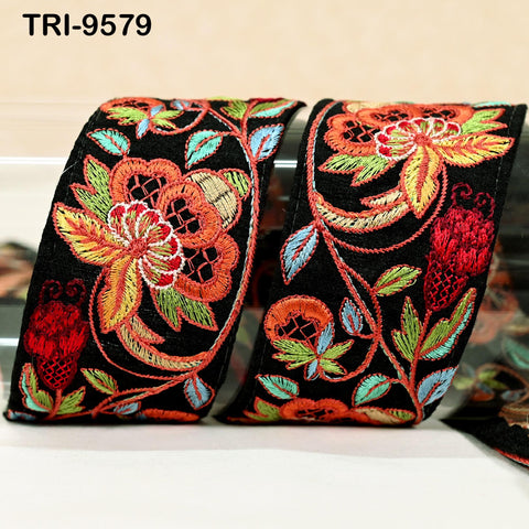 9 Yard Embroidery 5cm Ribbon Beige Trim Tape Embellish Embroidered Saree Border Costume Crafting Sewing Beach Bag Tote Pouche Wall Hanging