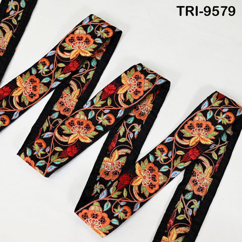 9 Yard Embroidery 5cm Ribbon Beige Trim Tape Embellish Embroidered Saree Border Costume Crafting Sewing Beach Bag Tote Pouche Wall Hanging