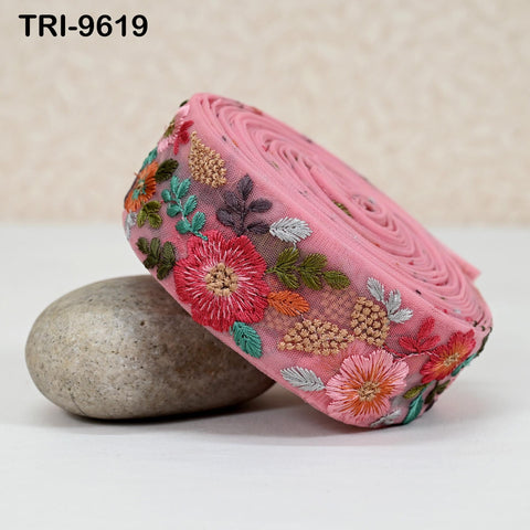 9 Yard Peach Indian Embroidery Ribbon 5cm Trim Sari Border DIY Crafting Sewing Embroidered Shoe making Designer Curtain Home Decor Trimmings