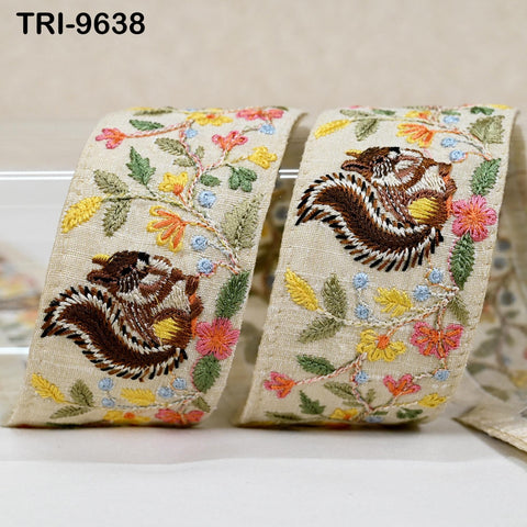 9 Yard Ivory Indian Embroidery Ribbon 5cm Trim Squirrel Sari Border DIY Crafting Sewing Bag Strap Regency Reticules Home Decor Junk Journals
