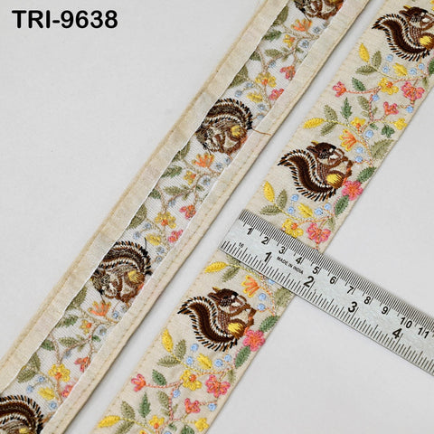 9 Yard Ivory Indian Embroidery Ribbon 5cm Trim Squirrel Sari Border DIY Crafting Sewing Bag Strap Regency Reticules Home Decor Junk Journals
