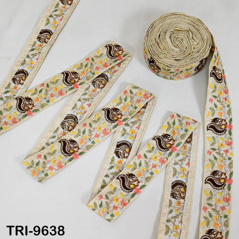 9 Yard Ivory Indian Embroidery Ribbon 5cm Trim Squirrel Sari Border DIY Crafting Sewing Bag Strap Regency Reticules Home Decor Junk Journals
