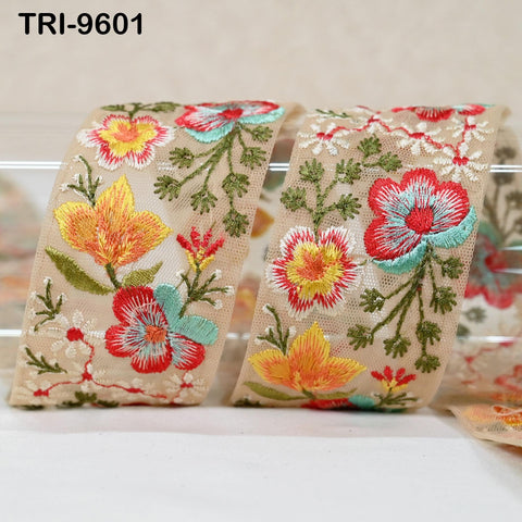 9 Yard Embroidery Ribbons Indian 5cm Trim DIY Crafting Hair Accessories Sari Border Wedding Sewing Dress Embroidered Embellishment Trimmings