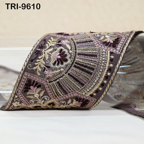9 Yard Embroidery Trim Indian Sari Border Crafting Saree Sewing Embroidered Decorative Beach Bag Cushions Trimmings Ribbons Tape 9cm Mauve
