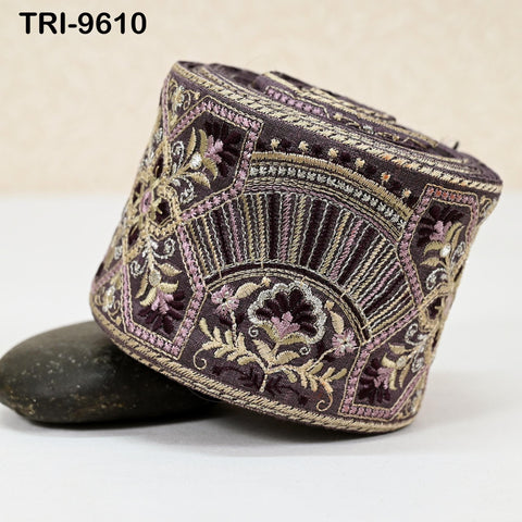 9 Yard Embroidery Trim Indian Sari Border Crafting Saree Sewing Embroidered Decorative Beach Bag Cushions Trimmings Ribbons Tape 9cm Mauve