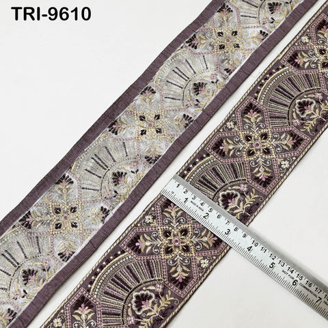 9 Yard Embroidery Trim Indian Sari Border Crafting Saree Sewing Embroidered Decorative Beach Bag Cushions Trimmings Ribbons Tape 9cm Mauve