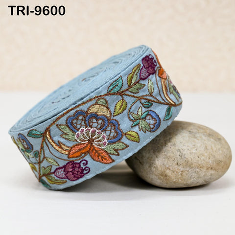 9 Yard Embroidery 5cm Ribbon Grey Trim Tape Embellish Embroidered Saree Border Costume Crafting Sewing Beach Bag Tote Pouche Wall Hanging