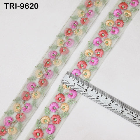 9 Yard Embroidery Ribbon Sari Embellishments Indian Embroidered 5cm Trims Saree Border Sewing DIY Crafting Trimmings Headbands Junk Journals