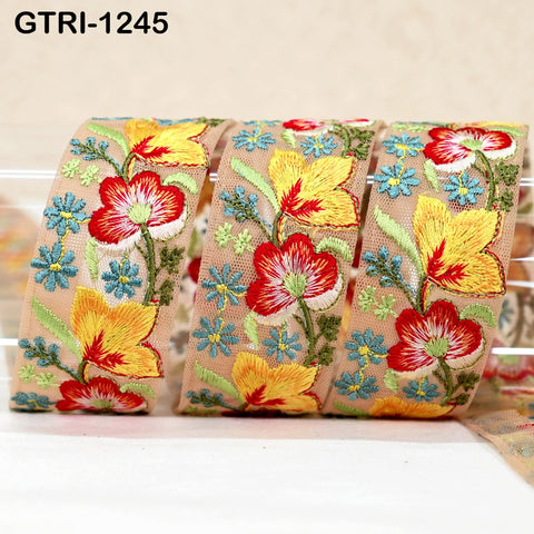 9 Yard Indian 4cm Embroidered Trim Embroidery Dress Embellishment Fabric Ribbon Trim Cushions DIY Crafting Sari Border Wedding Saree Sewing