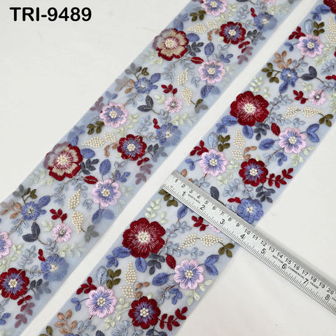 9 Yard Indian Grey Embroidery Ribbon Embroidered Trims Saree Sewing Embellishment Costumes Accessories Crafting Borders Trimmings 10cm