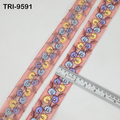 9 Yard Embroidery Ribbon Sari Embellishments Indian Embroidered 5cm Trims Saree Border Sewing DIY Crafting Trimmings Headbands Junk Journals