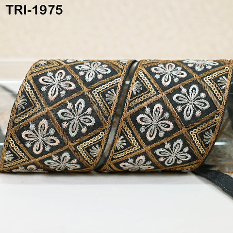 9 Yard Grey Embroidery Ribbons Indian Sari Border Embroidered Crafting Sewing Tablecloth Lampshade making Home Decor Costumes Trimming 6cm