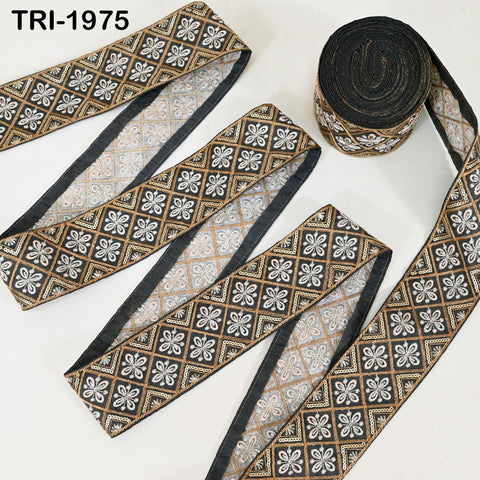 3 Yard Grey Embroidery Ribbons Indian Sari Border Embroidered Crafting Sewing Tablecloth Lampshade making Home Decor Costumes Trimming 6cm