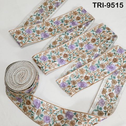 3 Yard Ivory Indian Embroidery Ribbons Border Floral Embroidered Fabric Trims Saree Crafting Sewing Wedding Embellishment Gift Wrapping 9cm