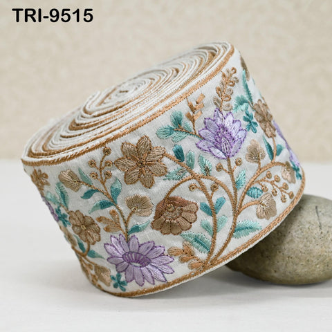 9 Yard Ivory Indian Embroidery Ribbons Border Floral Embroidered Fabric Trims Saree Crafting Sewing Wedding Embellishment Gift Wrapping 9cm