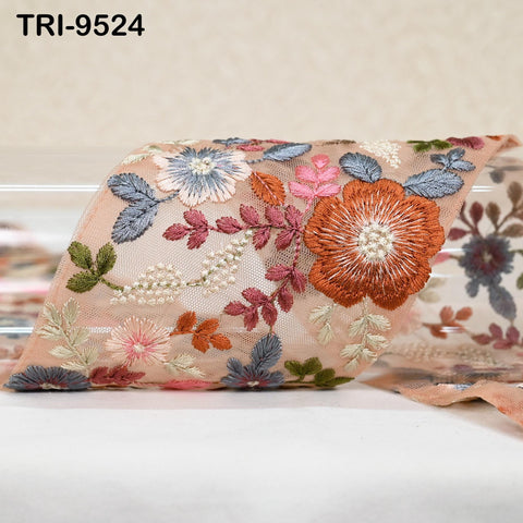 9 Yard Indian Peach Embroidery Ribbon Embroidered Trims Saree Sewing Embellishment Costumes Accessories Crafting Borders Trimmings 10cm