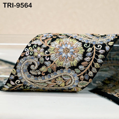 9 Yard Embroidery Paisley Ribbon Trim 10cm Saree Border DIY Crafting Sewing Throw Pillow Home Decor Embellishments Costumes Junk Journals