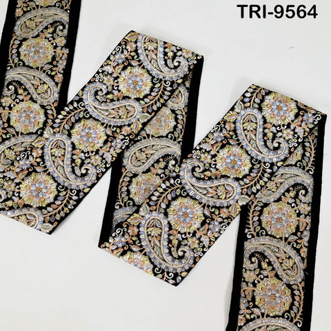 3 Yard Embroidery Paisley Ribbon Trim Saree Border DIY Crafting Sewing Throw Pillow Home Decor Embellishments Costumes Junk Journals 10cm