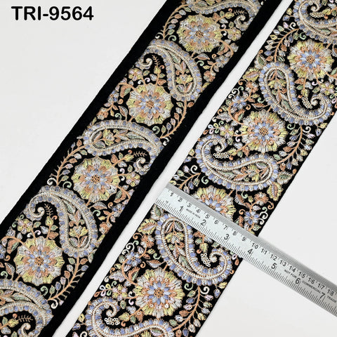 3 Yard Embroidery Paisley Ribbon Trim Saree Border DIY Crafting Sewing Throw Pillow Home Decor Embellishments Costumes Junk Journals 10cm