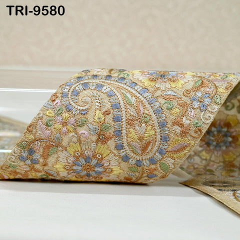 9 Yard Embroidery Ribbon Trim 10cm Saree Border DIY Crafting Sewing Throw Pillow Home Decor Embellishments Theatrical Costumes Junk Journals