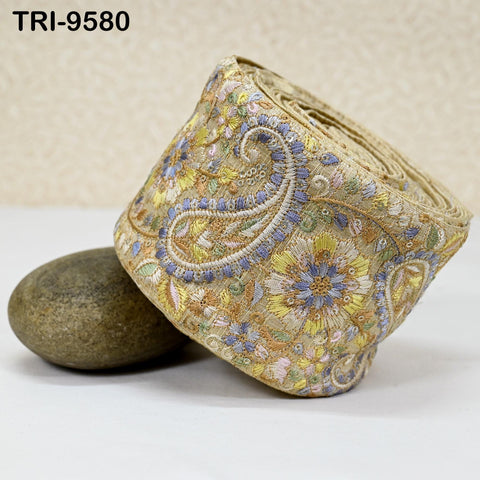 3 Yard Embroidery Ribbon Trim Saree Border DIY Crafting Sewing Throw Pillow Home Decor Embellishments Theatrical Costumes Junk Journals 10cm