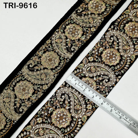 3 Yard Embroidery Ribbon Trim Saree Border DIY Crafting Sewing Throw Pillow Home Decor Embellishments Historic Costumes Junk Journals 10cm