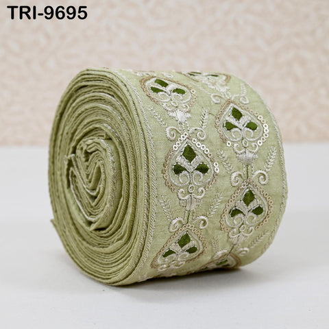 9 Yard Pale Pistachio Green Embroidery Ribbon Trims Embellishment Embroidered Saree Border Costumes Crafting Beach Bag Sewing Clothing 9cm