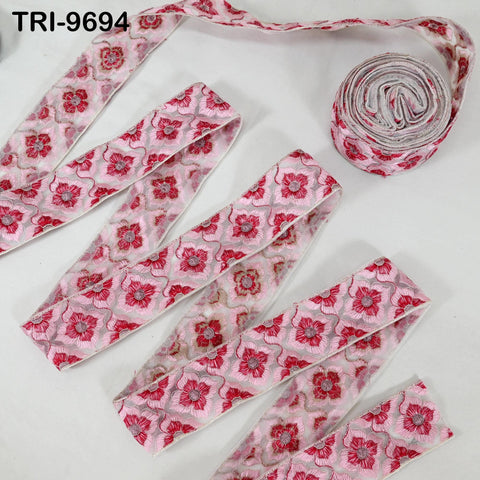 3 Yard Indian Embroidery Tulle Ribbon Trim Embellishment DIY Crafting Sewing Embroidered Sari Border Wedding Saree Tapes Dress Red Pink 6 cm