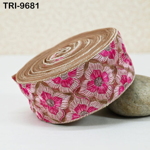 9 Yard Indian Embroidery Tulle Ribbon Trim 6 cm Embellishment DIY Crafting Sew Embroidered Sari Border Wedding Bridal Sash Belt Magenta Pink