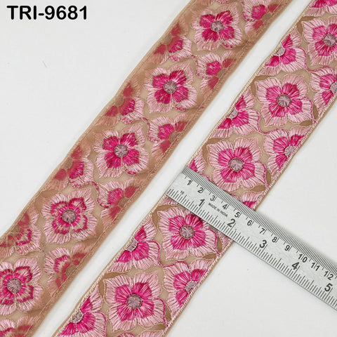 3 Yard Indian Embroidery Tulle Ribbon Trim Embellishment DIY Crafting Sew Embroidered Sari Border Wedding Bridal Sash Belt Magenta Pink 6 cm