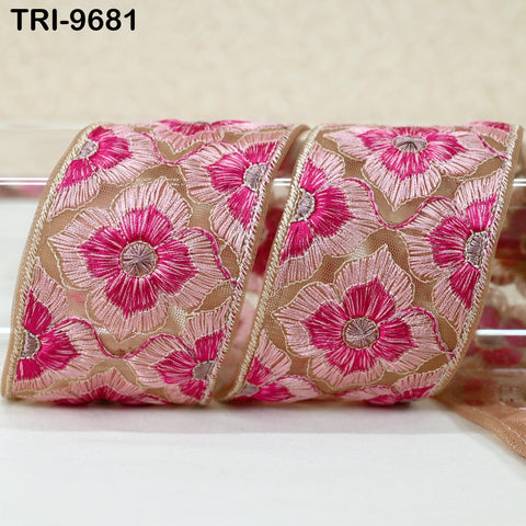 9 Yard Indian Embroidery Tulle Ribbon Trim 6 cm Embellishment DIY Crafting Sew Embroidered Sari Border Wedding Bridal Sash Belt Magenta Pink