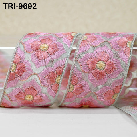 9 Yard Indian Embroidery Tulle Ribbon Trim 6 cm Embellishment DIY Crafting Sew Embroidered Sari Border Wedding Bridal Sash Belt Peach Pink